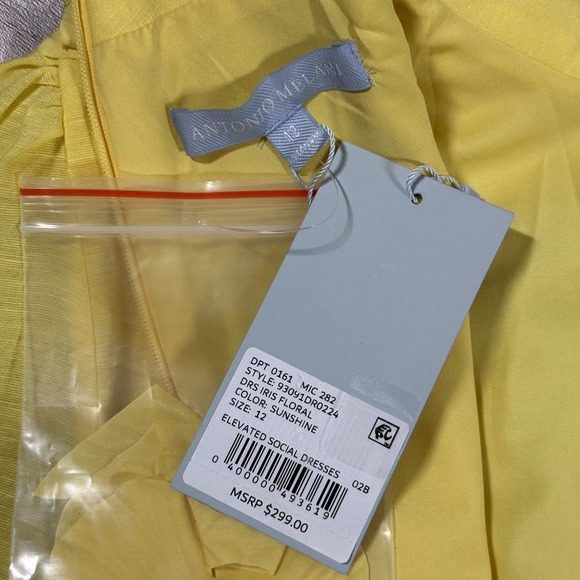 Antonio Melani Women's Size 12 Yellow Floral Appliqué Iris Linen Mini Dress - Picture 7 of 12